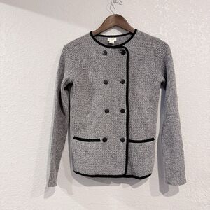 J. Crew Gray Lambs Wool Cardigan Sweater Preppy Career Knit Button Front XXS